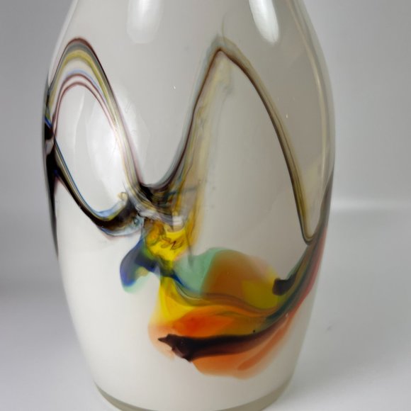 Vtg Dalian Snowflake Color Swirl Glass Pitcher Jug Art Glass MCM Collectible - Picture 8 of 16